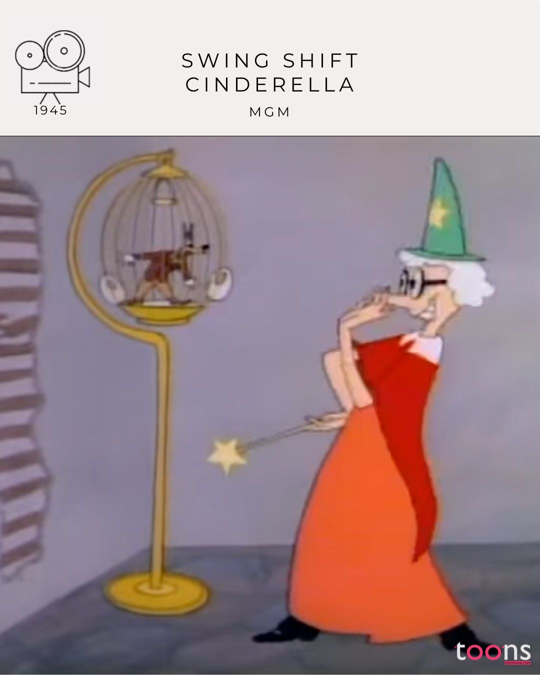Tex Avery’s Swing Shift Cinderella (1945) turns the classic fairy tale into a fast-paced wartime comedy. A dazzling follow-up to Red Hot Riding Hood, filled with swing music, glamour, and Tex Avery’s trademark humor.